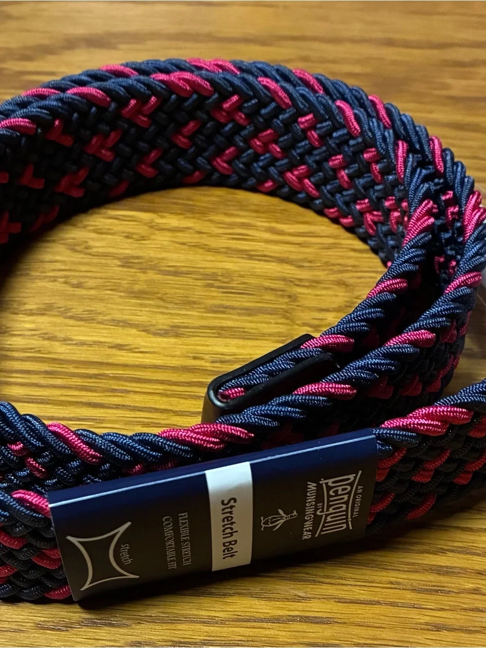 Original Penguin by Munsingwear Mens Braided Elastic Stretch Belt Red Blue Woven